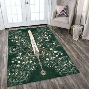 Fantasy Sword Tree Rune Magic Rug Gothic Medieval Style Green Elven Carpet for Bedroom Game Room Decorative Floor Mat