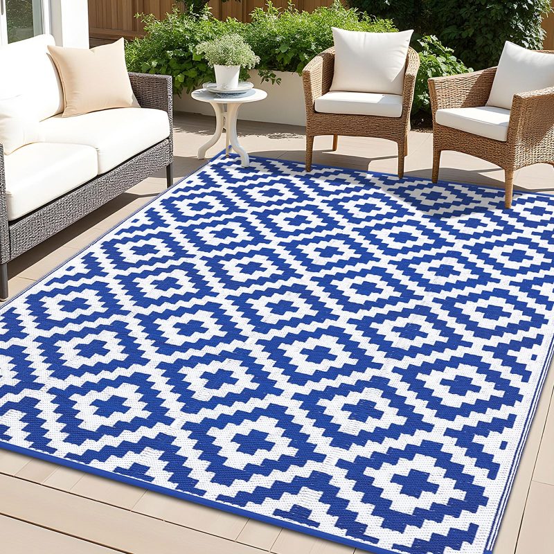Kitinjoy Waterproof Outdoor Rug Plastic Straw Rug for Camping Family Picnic Balcony Rug Outside RV Mats Carpet For Deck Backyard