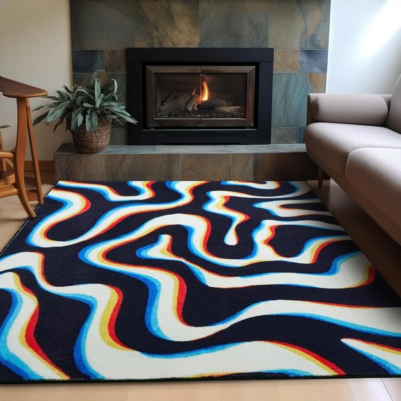 Orange Aesthetic Bedroom Rug Vintage Retro Abstract Funky Living Room Throw Carpet Mid-century Accent Kitchen Entryway Indoor