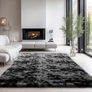 Bla And Grey Area Rugs For Living Room Large Men Room Carpet 8X10 Bedroom Fluffy Furry Shag Aesthetic Plush High Pile Floor Rug