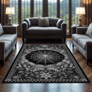 Gothic Spider Web Area Rug Black Gothic Carpet for Dark Academia Decor Goth Area Rugs Living Room Rug Washable Living Room Rug